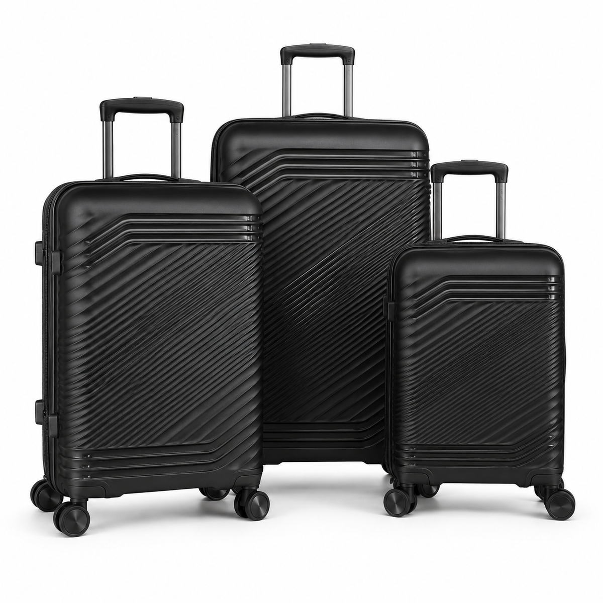 Eclipse black three-piece hardside spinner luggage set