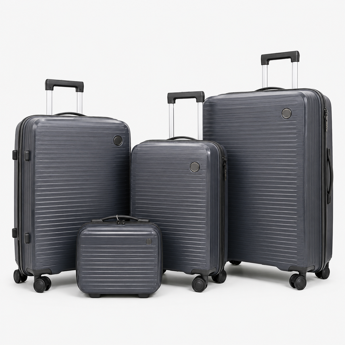 Voyalune charcoal four-piece hardside spinner luggage set with vanity case
