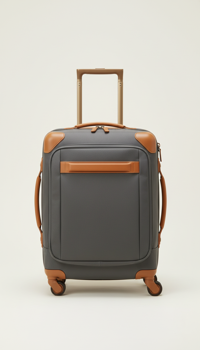 Wheeled carry-on with Italian leather trim