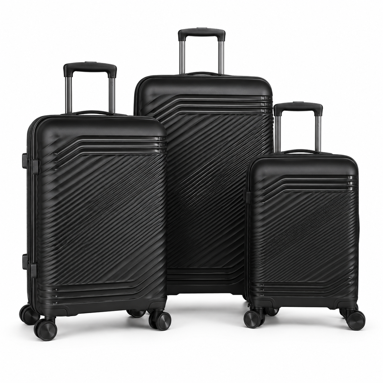 Eclipse black three-piece hardside spinner luggage set