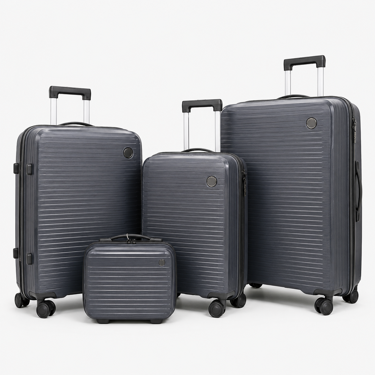 Voyalune charcoal four-piece hardside spinner luggage set with vanity case