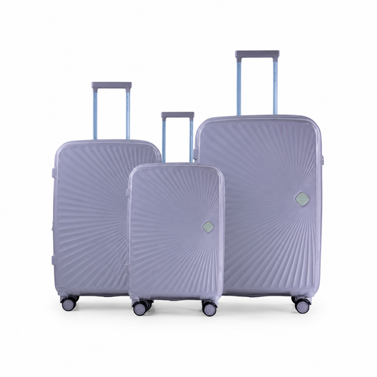 Astra lilac three-piece hardside spinner luggage set