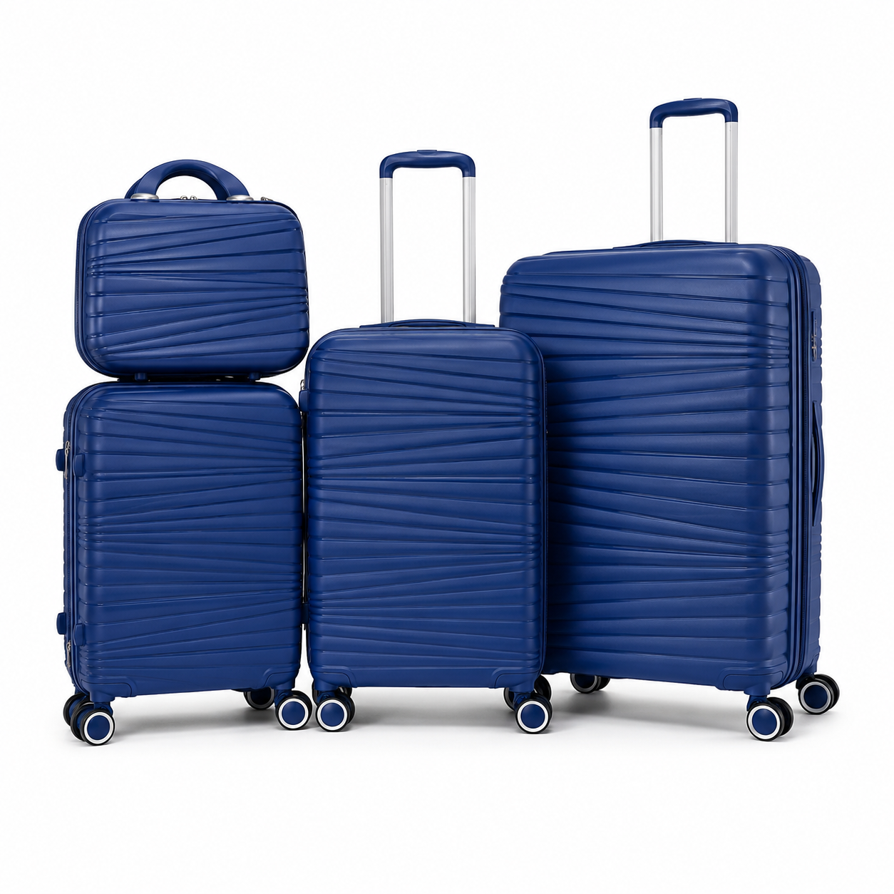 Meridian navy four-piece hardside luggage set with vanity case