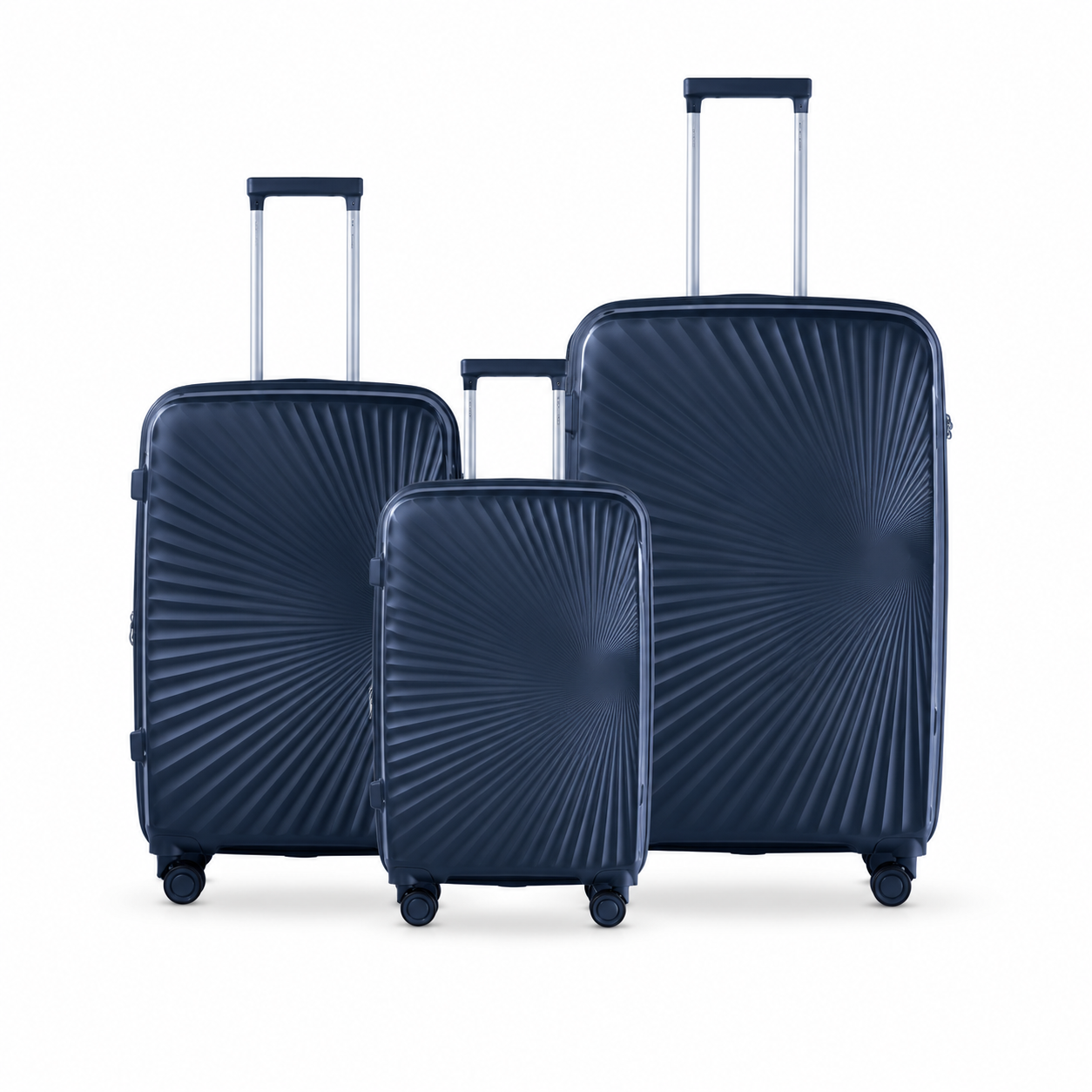 Astra navy three-piece hardside spinner luggage set