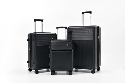Voyalune black four-piece hardside spinner luggage set with vanity case
