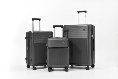 Voyalune charcoal grey four-piece hardside spinner luggage set with vanity case