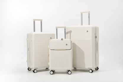 Voyalune ivory four-piece hardside spinner luggage set with vanity case