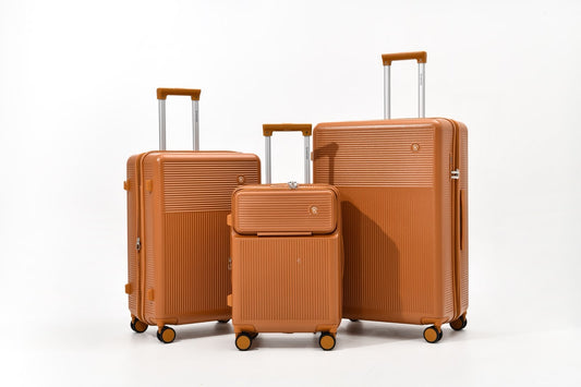 Voyalune orange four-piece hardside spinner luggage set with vanity case