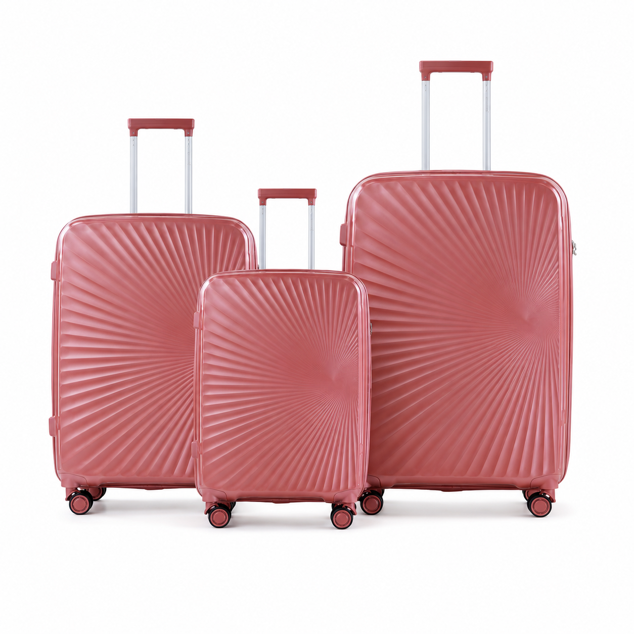 Astra rose pink three-piece hardside spinner luggage set