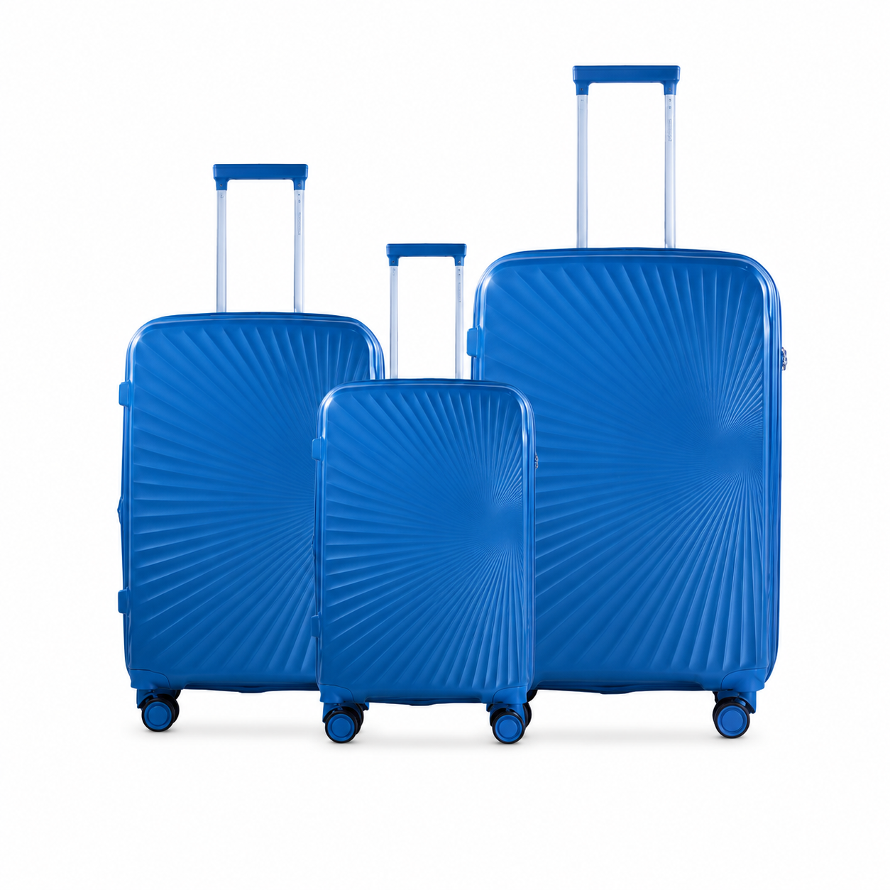 Astra royal blue three-piece hardside spinner luggage set