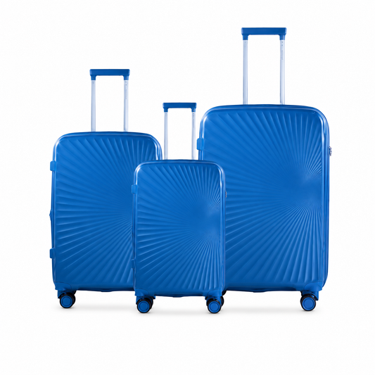 Astra royal blue three-piece hardside spinner luggage set